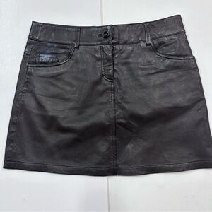 ESPRIT CHOCOLATE LEATHER  5 POCKET ZIP & BUTTON CLOSURE MINI SKIRT SZ 8